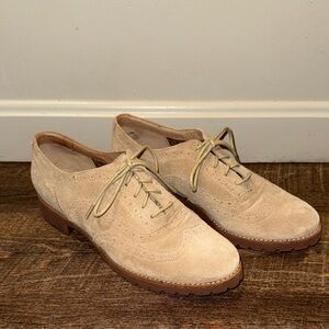 Sperry Top Slider Ashbury Beige Suede Leather Oxford Wing-Tip Lace-up Shoes Sz.9